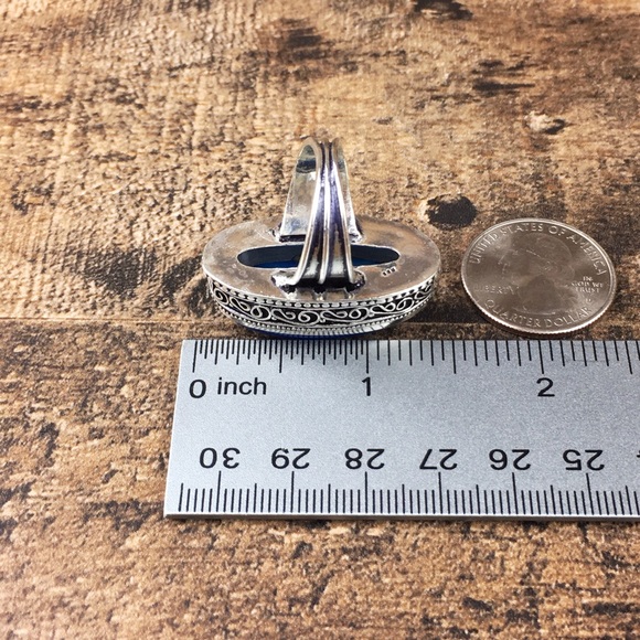 Blue Botswana Agate Stone Silver Overlay Ring Size 7.75 - Picture 12 of 12